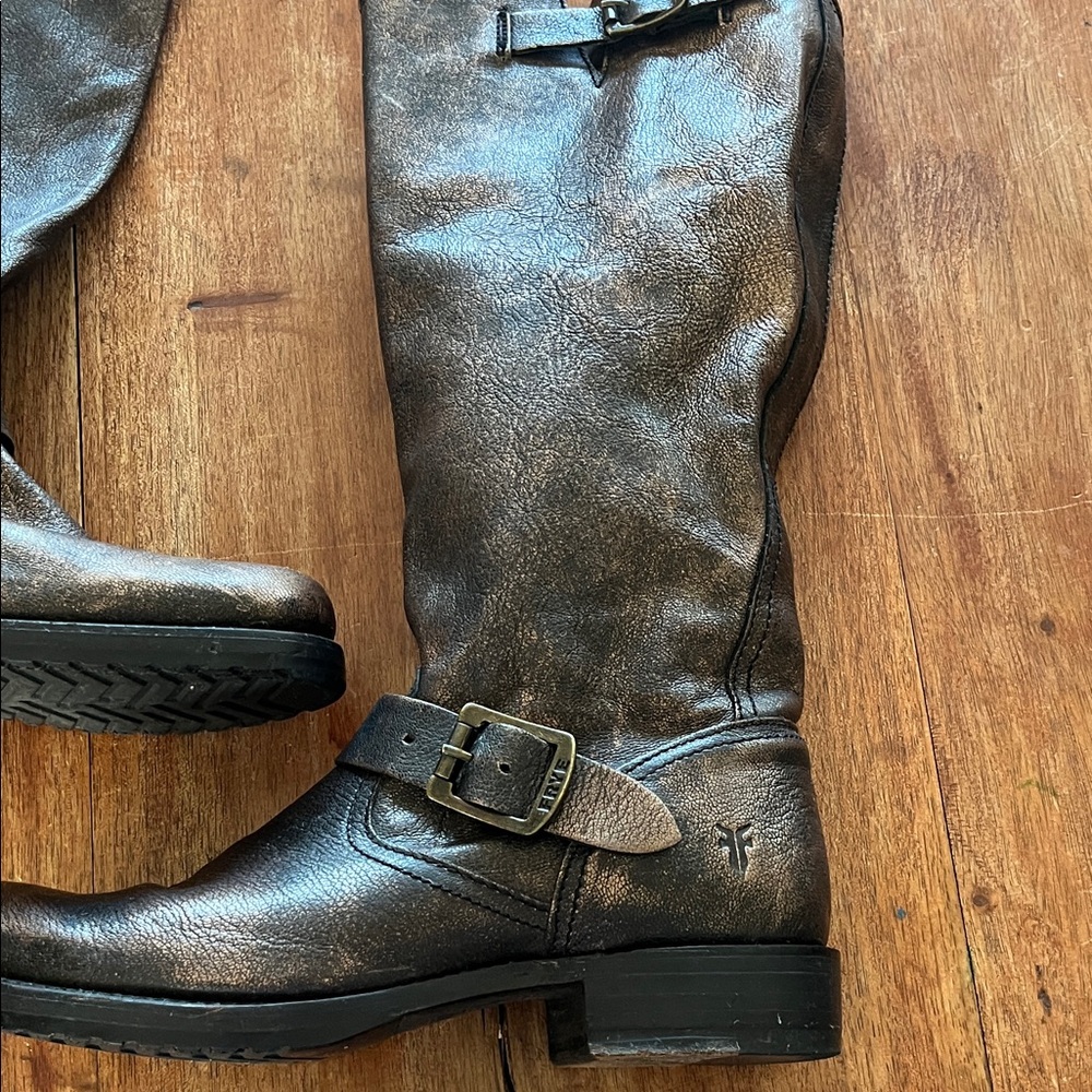Frye Dark Brown Leather Boots with Buckle